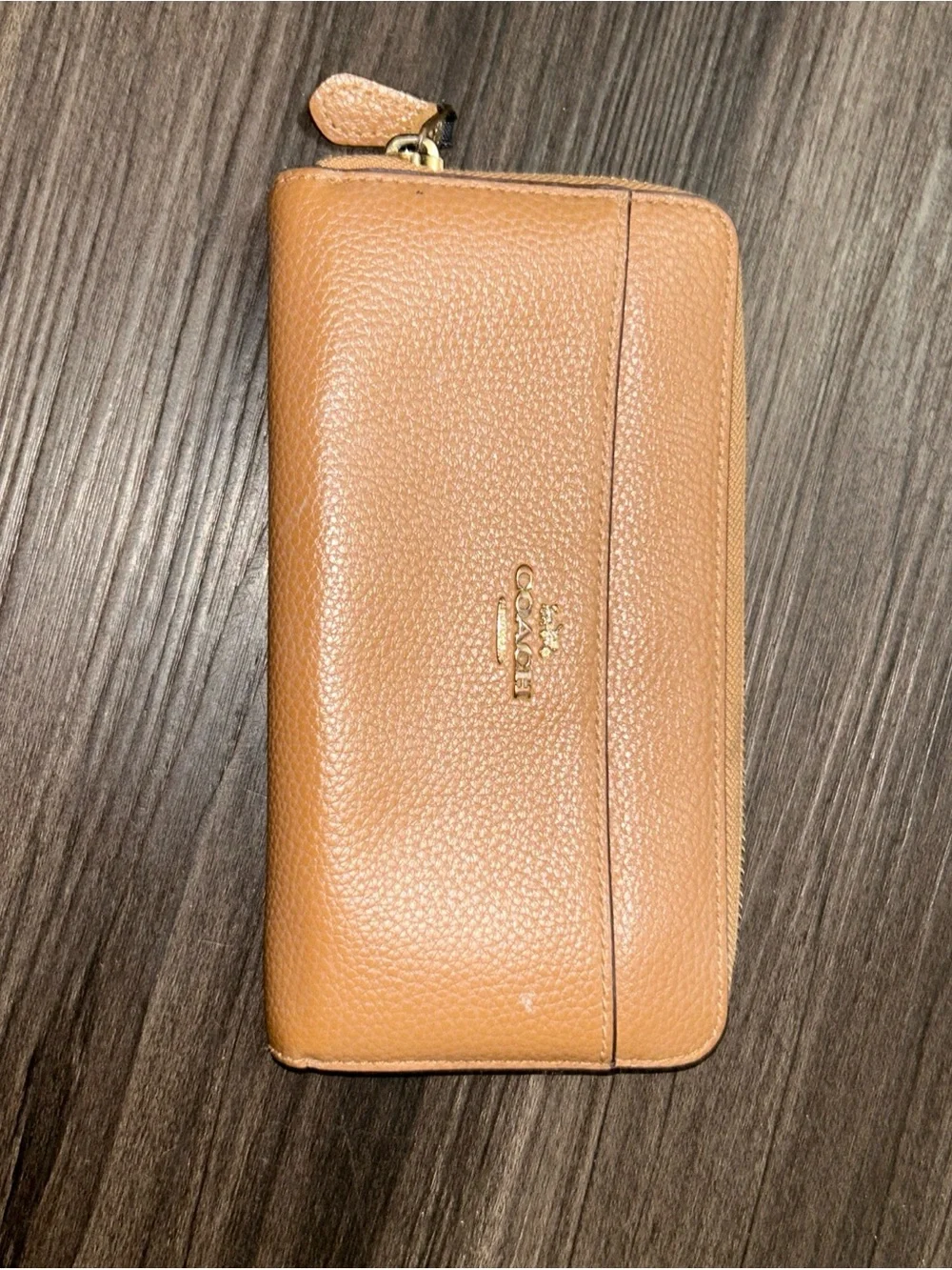 Coach Zip-Around Pebbled Leather Wallet in Cognac
